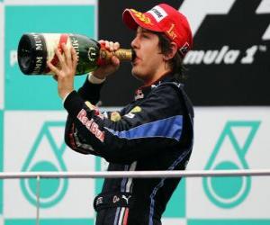 Puzzle Sebastian Vettel πανηγυρίζει τη νίκη του στη Σεπάνγκ, της Μαλαισίας Grand Prix (2010)